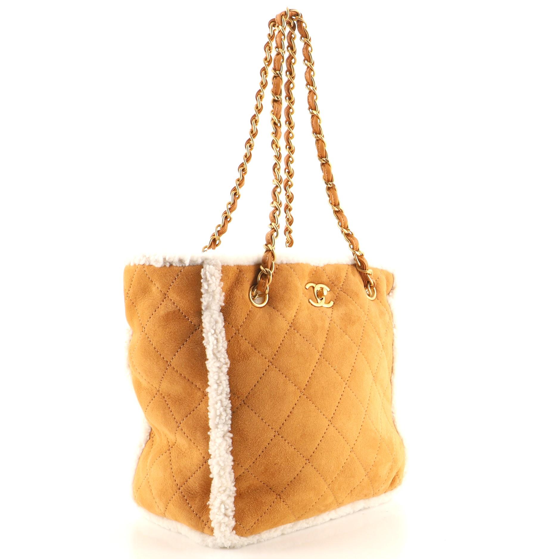 Orange Chanel Coco Neige Shopping Tote Quilted Shearling Medium