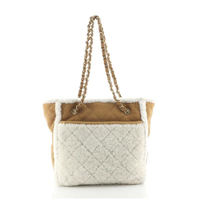 Chanel Coco Neige Shopping Tote Quilted Shearling Medium In Good Condition In NY, NY