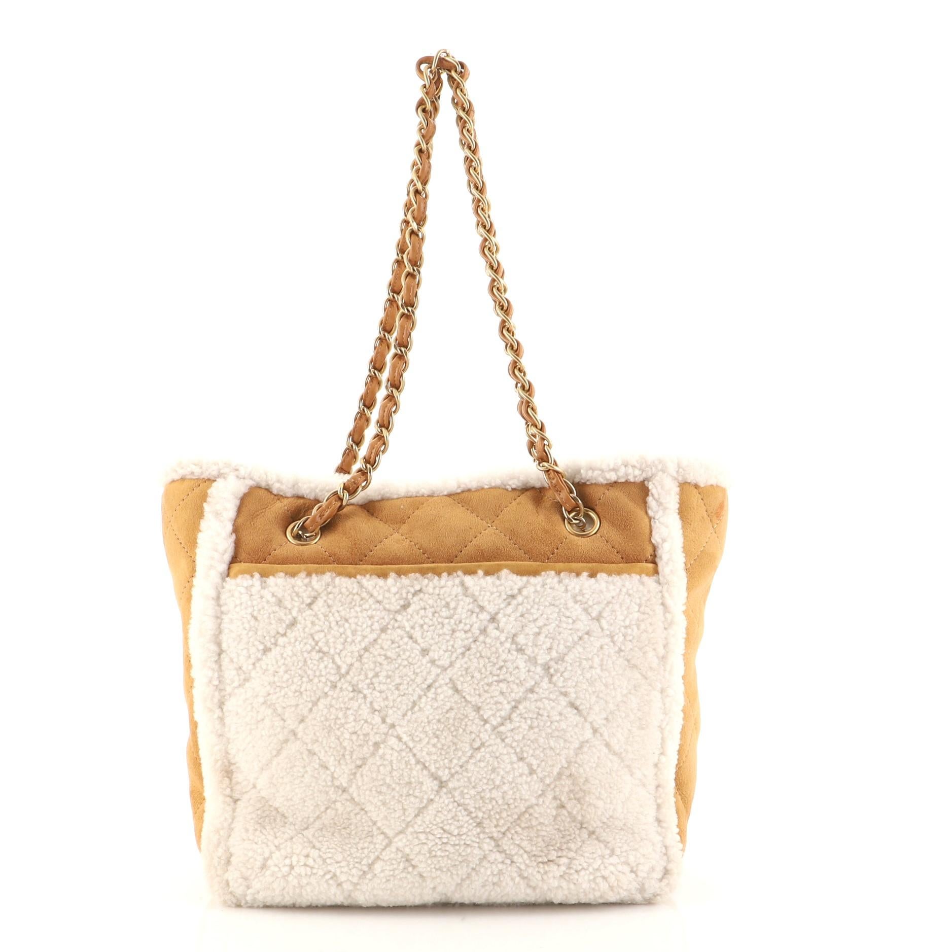 Chanel Coco Neige Shopping Tote Quilted Shearling Medium In Good Condition In NY, NY