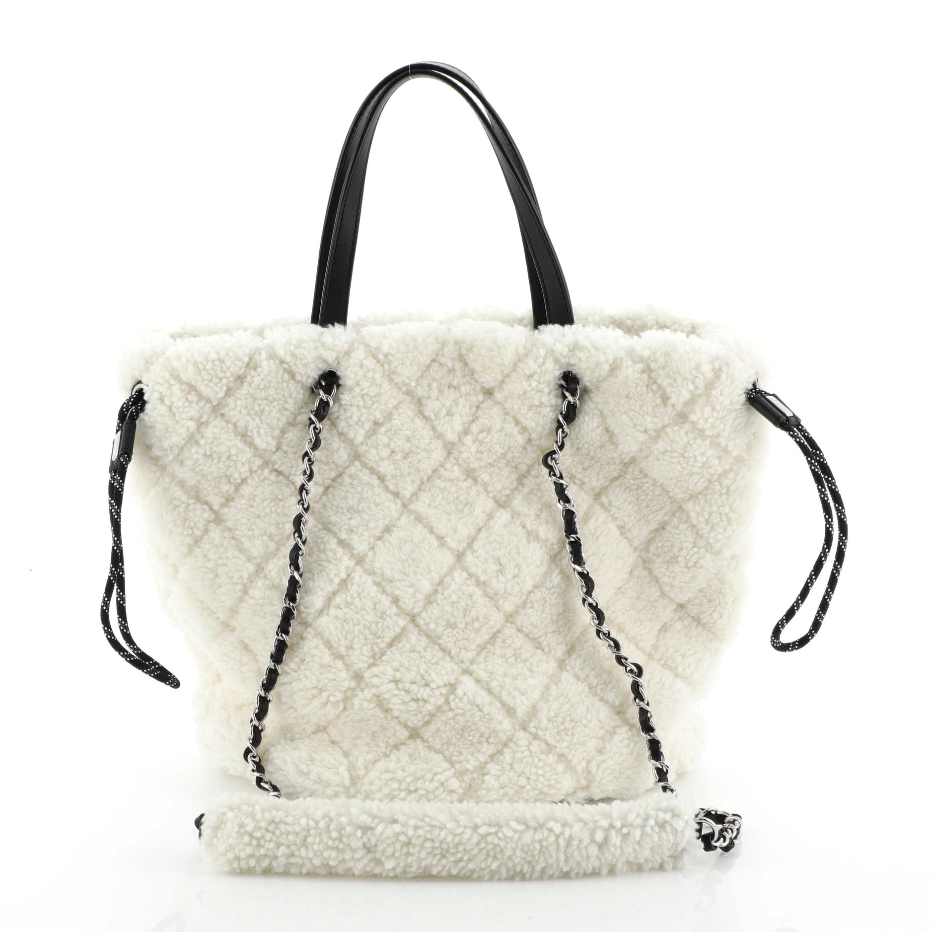 Beige Chanel Coco Neige Shopping Tote Quilted Shearling Small