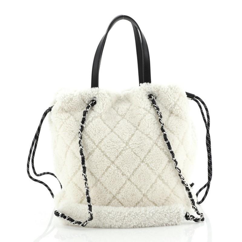 Chanel Coco Neige Shopping Tote Quilted Shearling Small In Good Condition In NY, NY