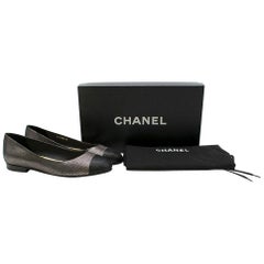 Chanel Coco Pewter & Black Flat Pumps SIZE 37