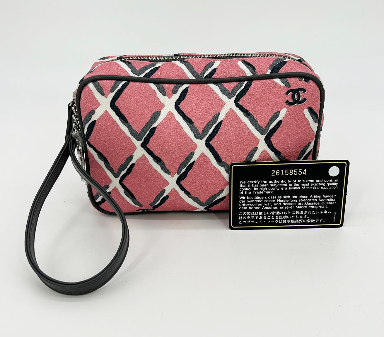 Chanel Coco Pink Canvas Beach Pouch Wristlet For Sale 7