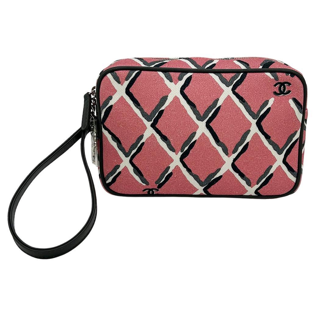 Chanel Coco Pink Canvas Beach Pouch Wristlet For Sale
