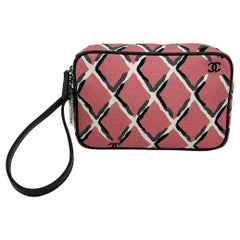 Used Chanel Coco Pink Canvas Beach Pouch Wristlet