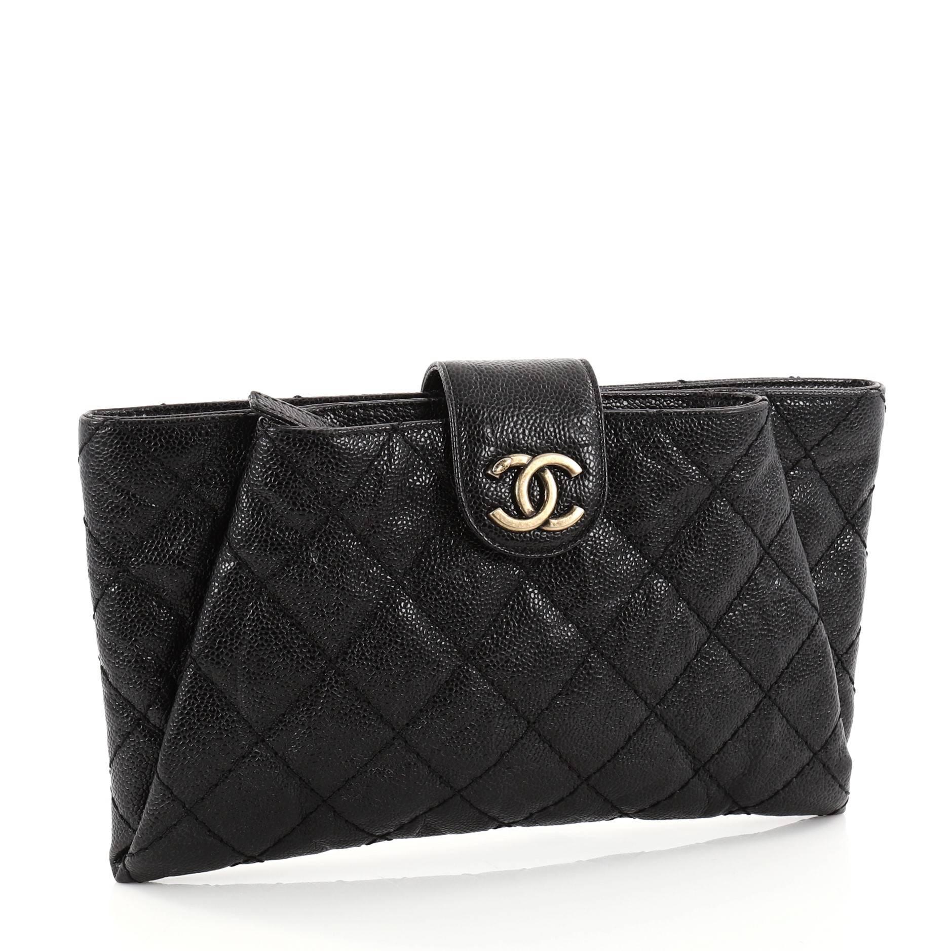 Black Chanel Coco Pleats Clutch Quilted Glazed Caviar 