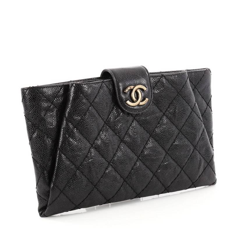 Black Chanel Coco Pleats Clutch Quilted Glazed Caviar