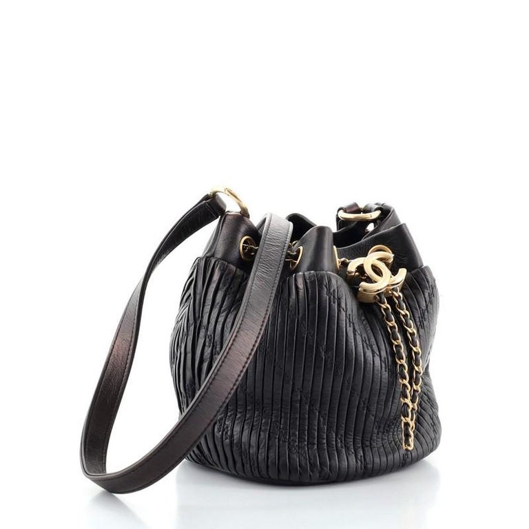 Chanel Iridescent Crumpled Calfskin Coco Pleats Small Drawstring Bag Black  