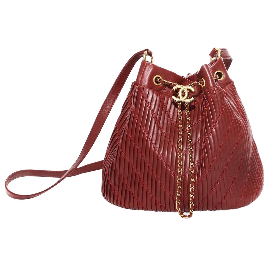 CHANEL Metallic Lambskin Coco Pleats Drawstring Bag Gold 1231334