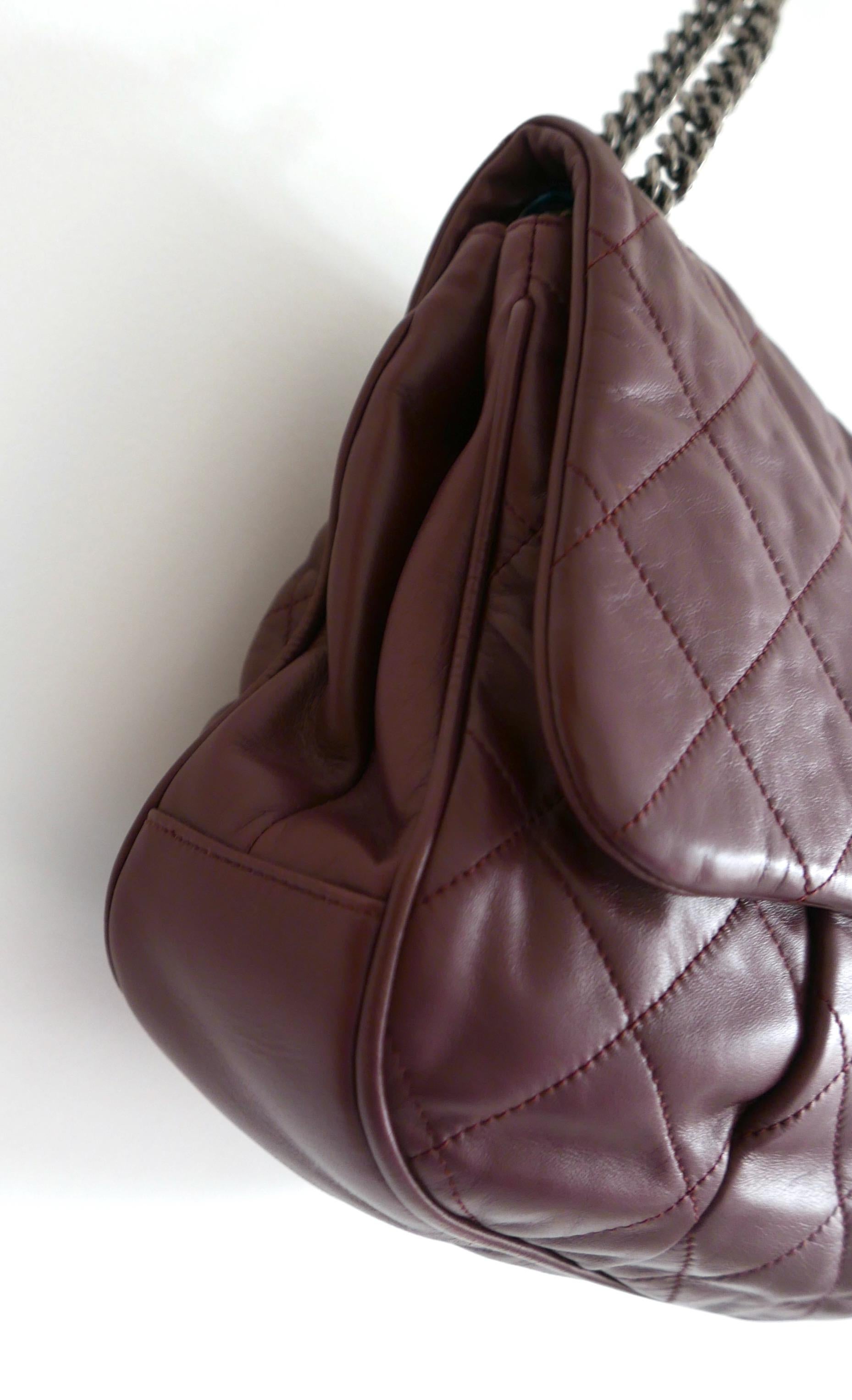 Chanel Coco Pleats Flap Bag Burgundy Quilted Leather For Sale 1