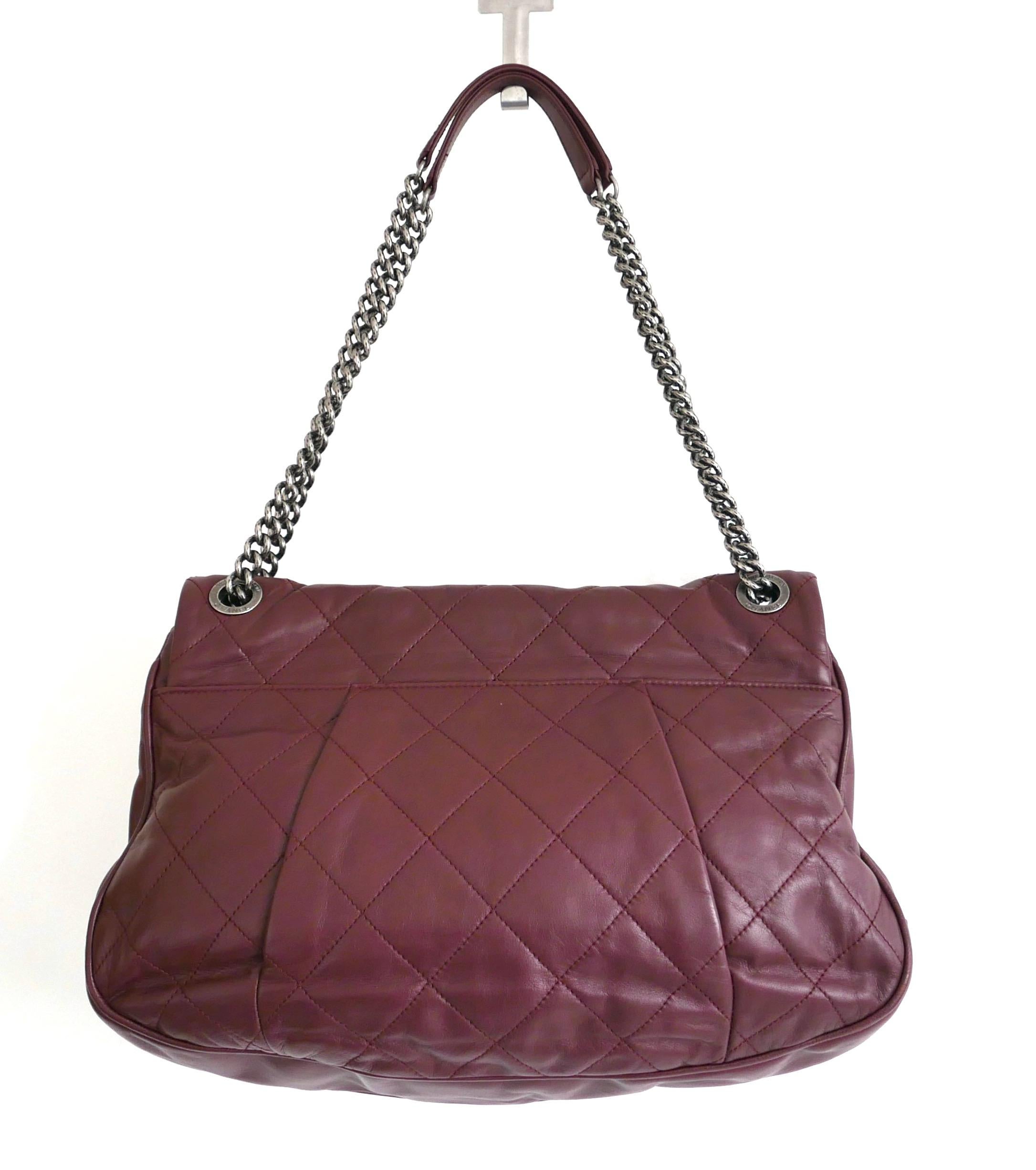 Chanel Coco Pleats Flap Bag Burgundy Quilted Leather For Sale 4