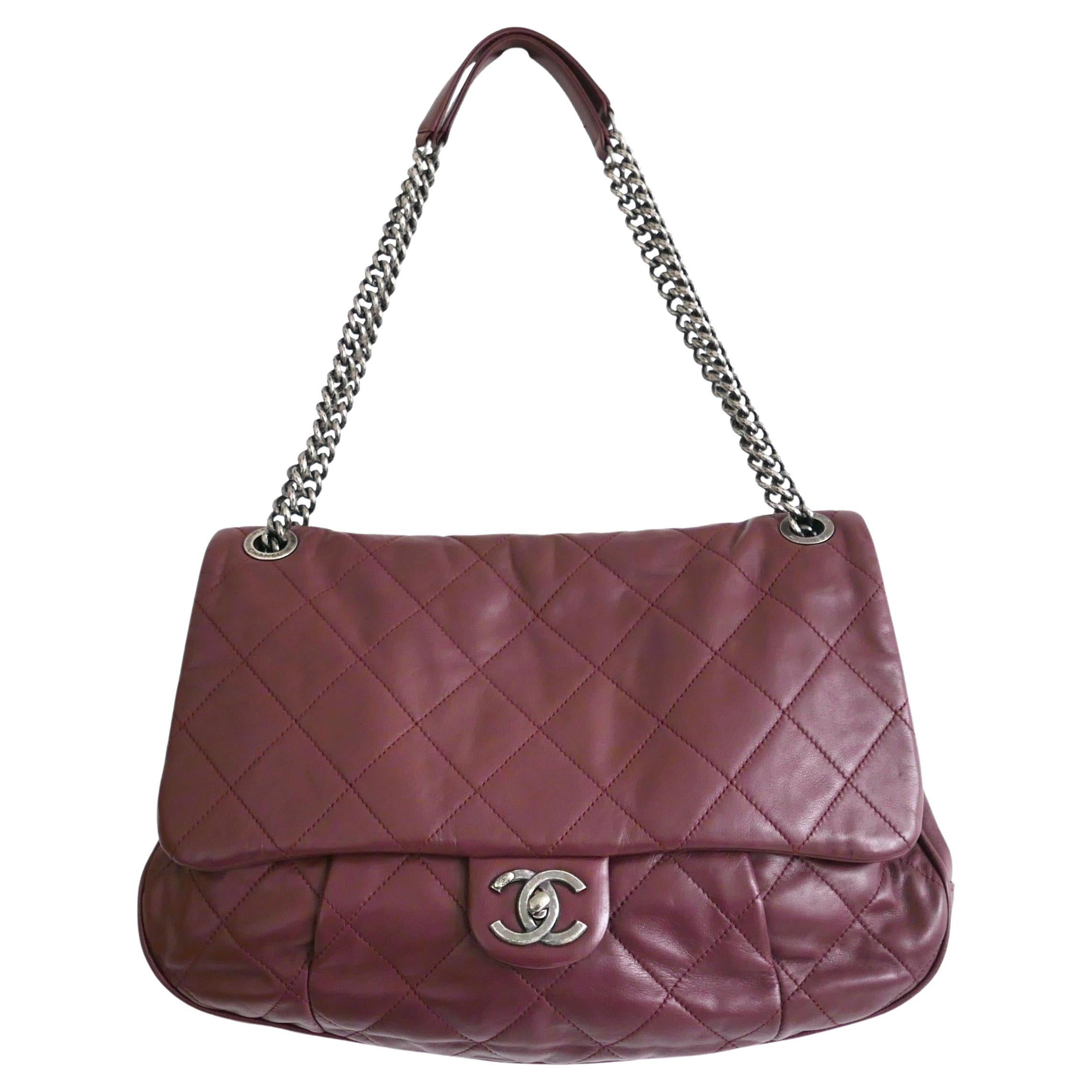 Chanel Coco Pleats Flap Bag Burgundy Quilted Leather For Sale