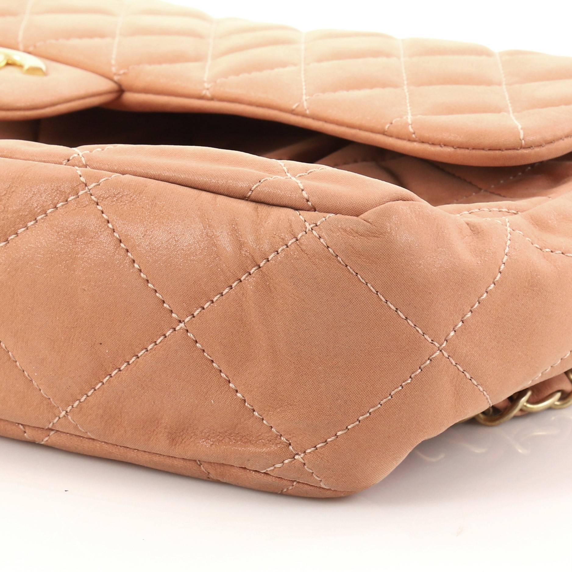 Orange Chanel Coco Pleats Flap Bag Quilted Iridescent Calfskin Large