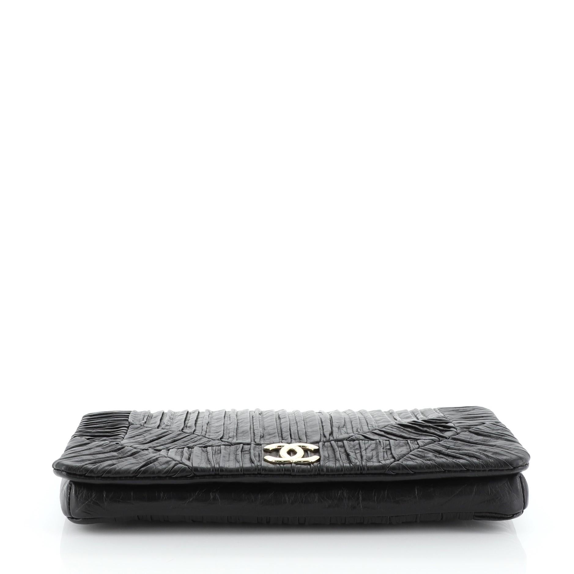 Black Chanel Coco Pleats Flap Clutch Pleated Crumpled Calfskin Small