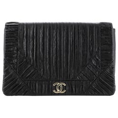 Chanel Coco Pleats Flap Clutch Pleated Crumpled Calfskin Small