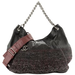 Chanel Coco Pleats Hobo Leather And Tweed Large