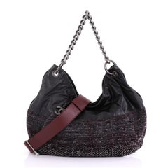 Chanel Coco Pleats Hobo Leather and Tweed Large