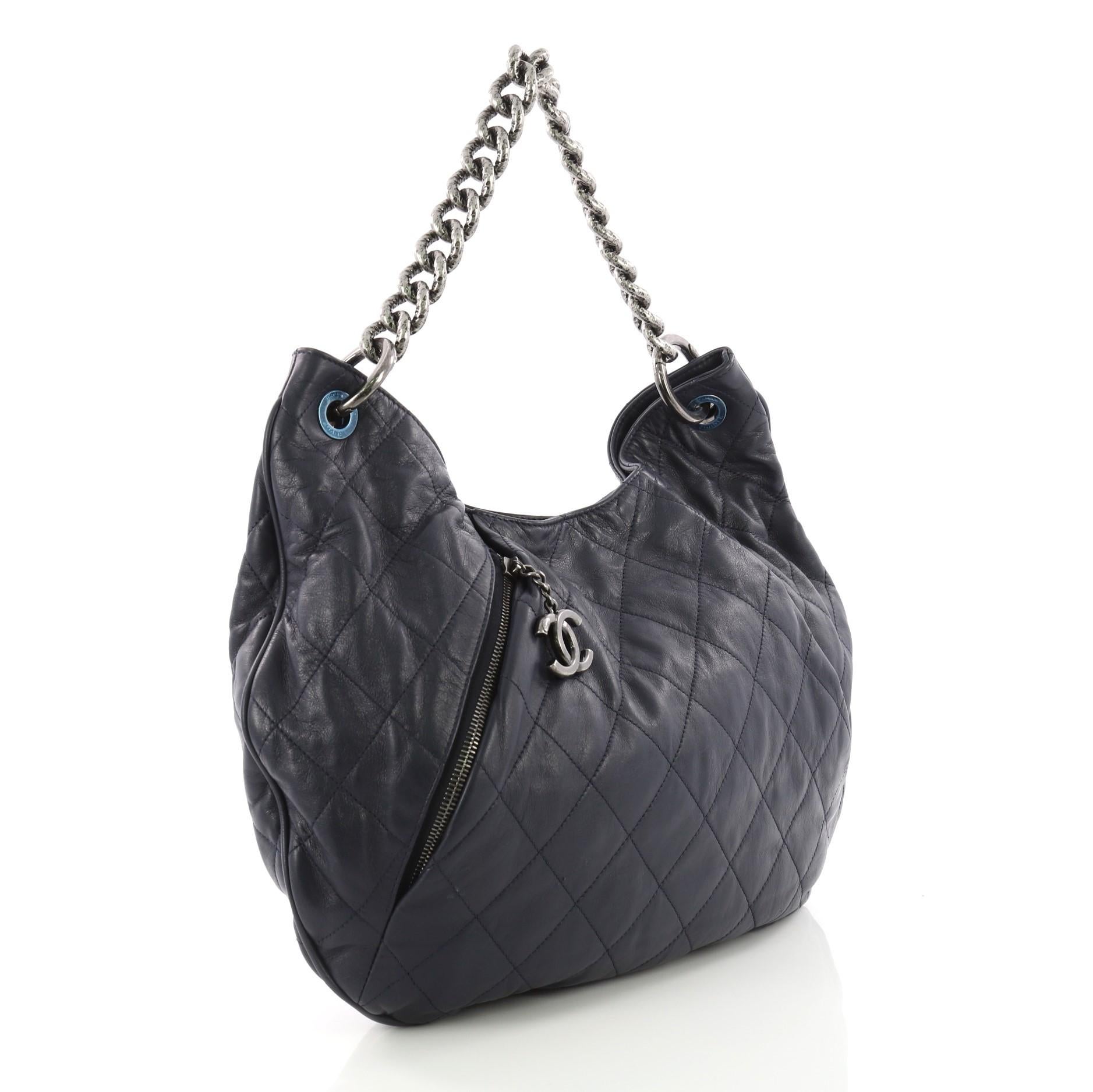 Black Chanel Coco Pleats Hobo Quilted Calfskin Large,