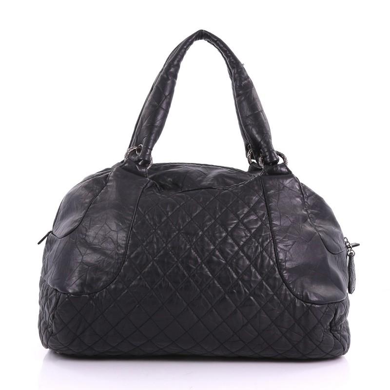 Black Chanel Coco Rider Bowler Bag Quilted Aged Calfskin Large