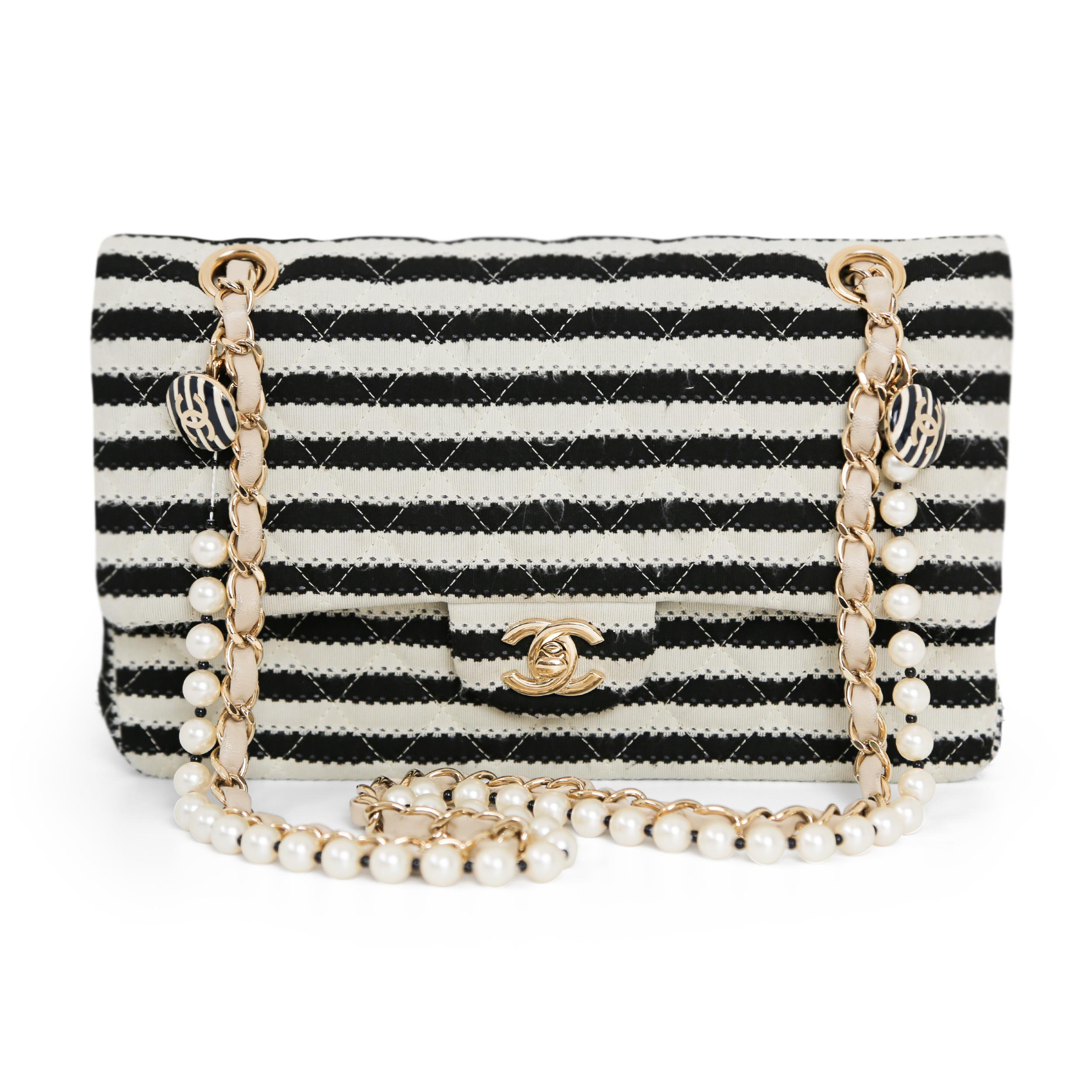 Chanel Coco Sailor Black and Cream Medium Double Flap Bag 2014 For Sale 1