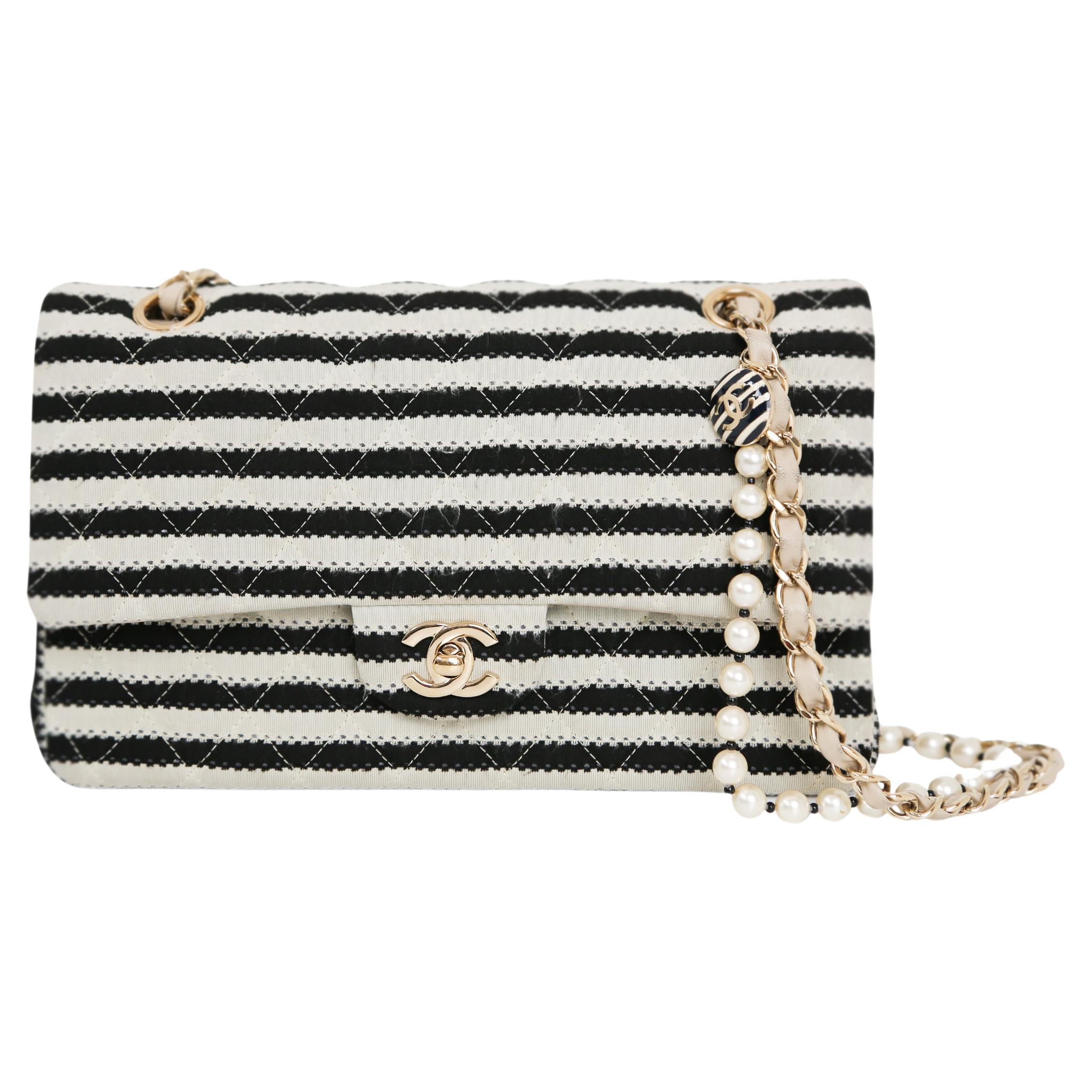 Chanel Coco Sailor Schwarze und cremefarbene Medium Tasche mit doppelter Klappe 2014 im Angebot