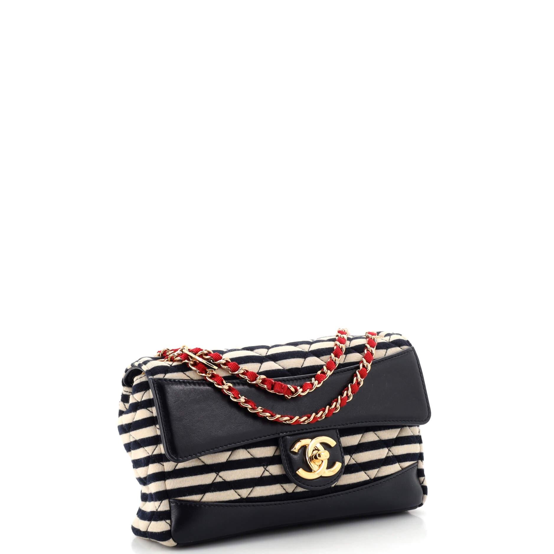 Chanel Coco Sailor Medallion Flap Bag Quilted Jersey and Lambskin Small In Good Condition In NY, NY