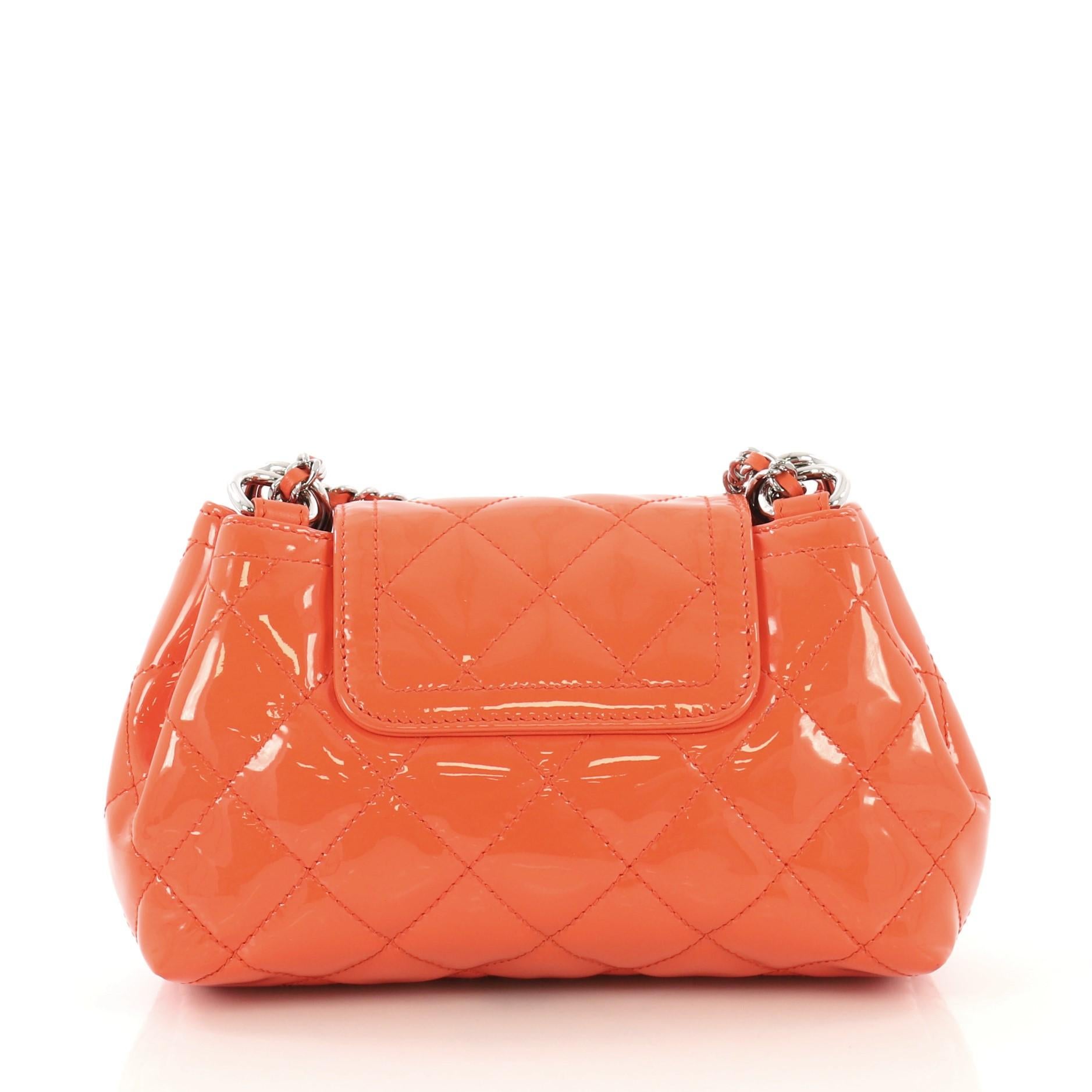 Orange Chanel Coco Shine Accordion Flap Bag Quilted Patent Mini