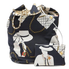 Chanel “Coco Silhouette” Large Navy Blue Canvas Shopping Tote Bag with CC Logo