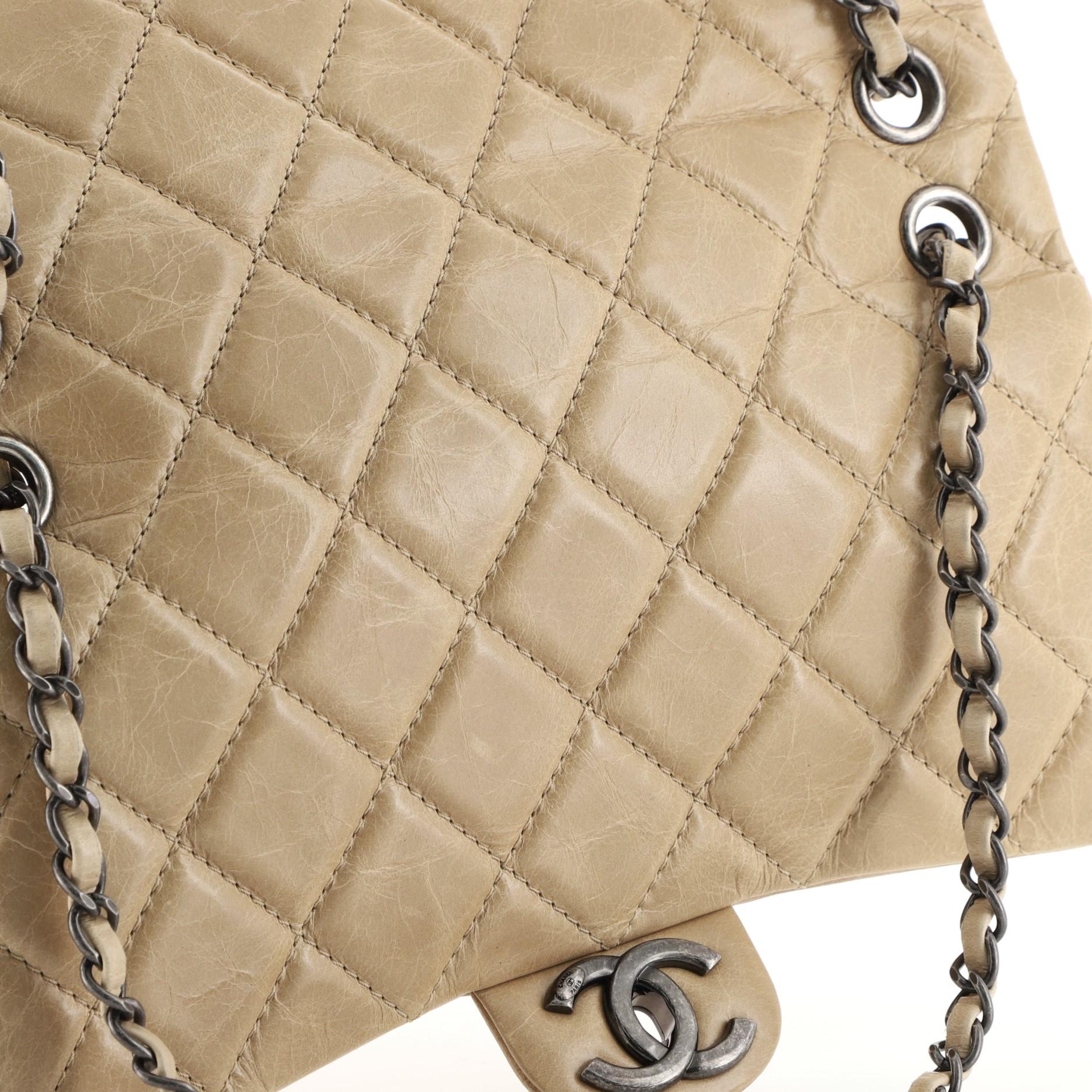 Beige Chanel Coco Soft Flap Bag Quilted Glazed Calfskin Jumbo