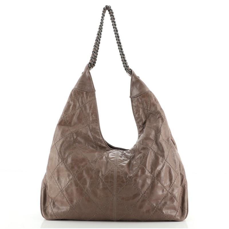 Chanel Coco Supple Hobo Gestepptes Kalbsleder Groß (Grau)