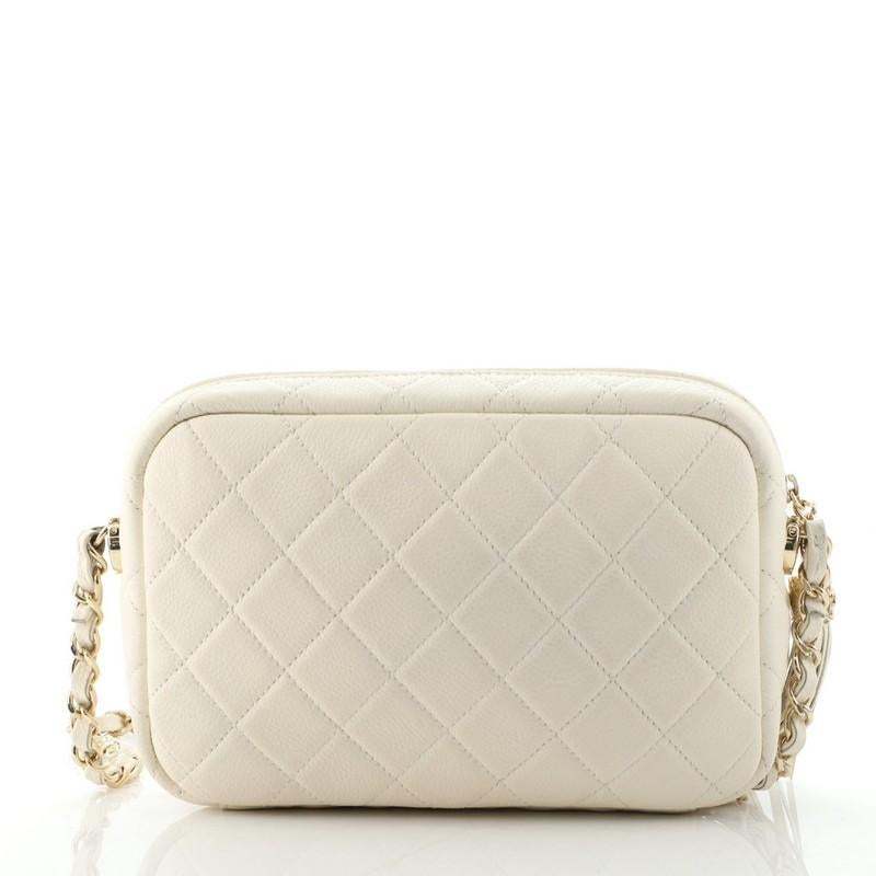 White Chanel Coco Tassel Camera Case Quilted Caviar Mini