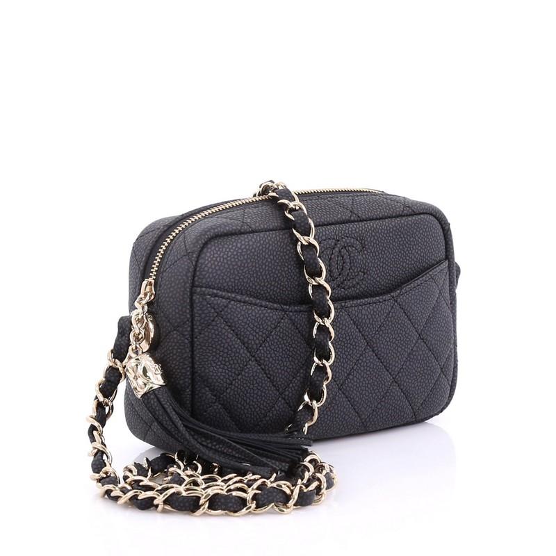 Chanel Coco Quaste Kameratasche Quilted Caviar Small (Schwarz)