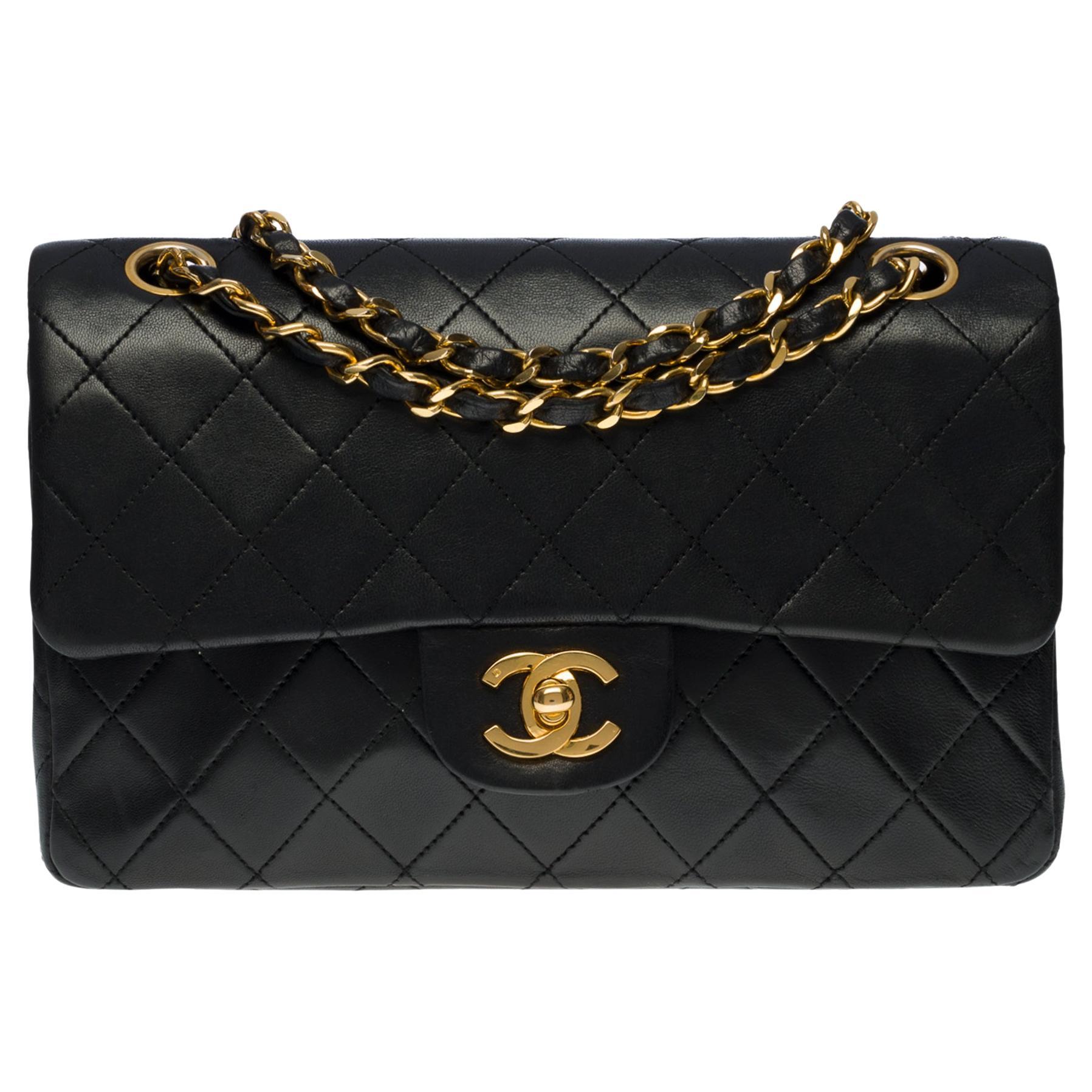 Chanel Coco Timeless 23cm double flap shoulder bag in black quilted lambskin, GHW