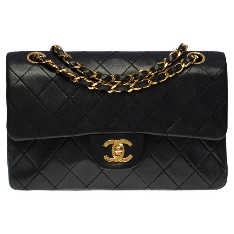 Chanel Coco Timeless 23cm double flap shoulder bag in black quilted lambskin,  GHW at 1stDibs