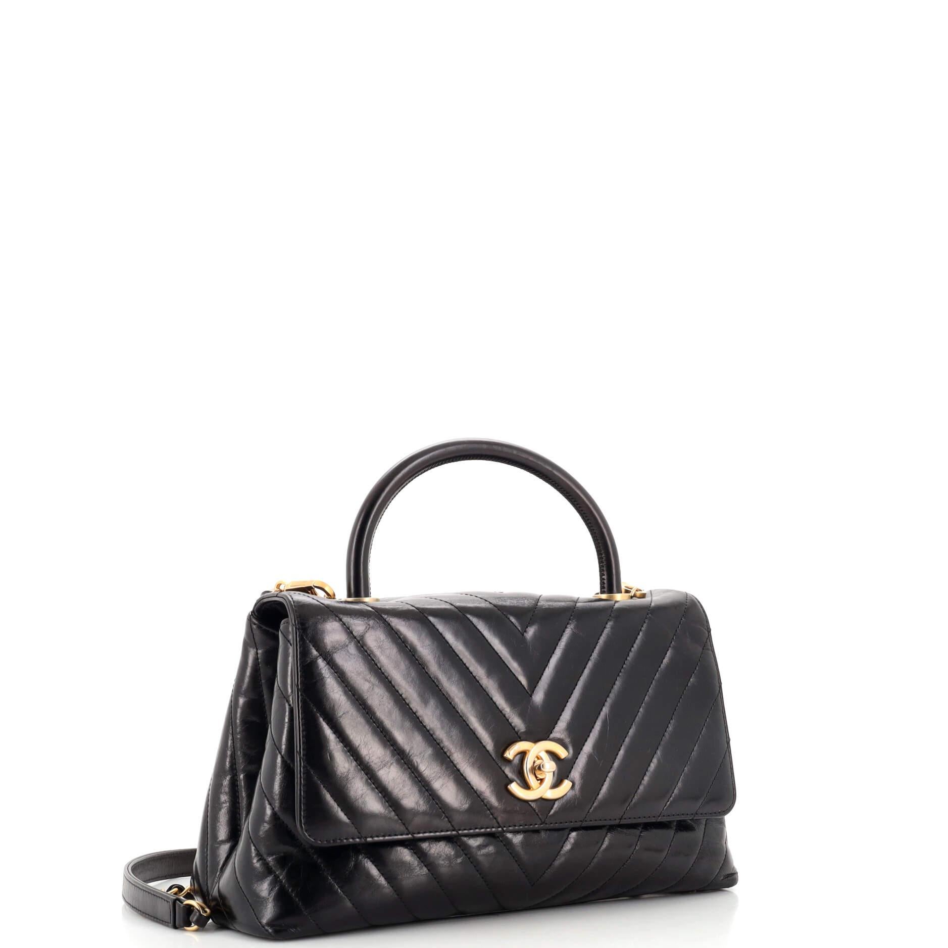 Chanel Coco Top Handle Bag Chevron Aged Calfskin Small In Good Condition In NY, NY
