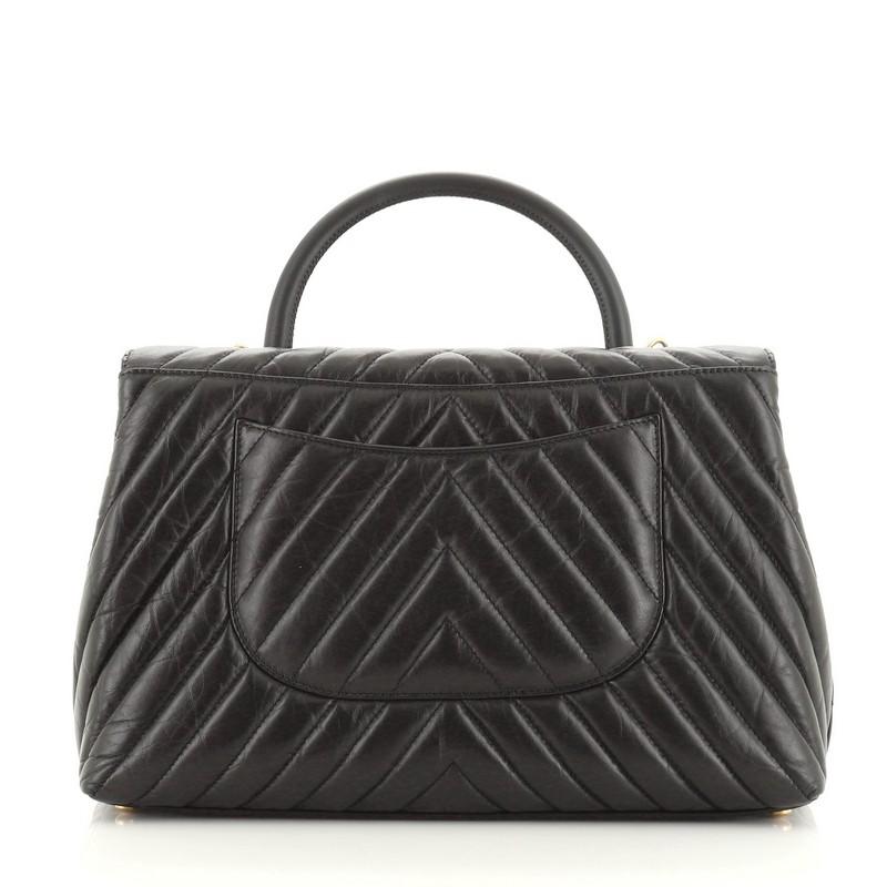 Chanel Coco Top Handle Bag Chevron Calfskin Large In Good Condition In NY, NY