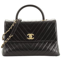 Chanel Coco Top Handle Bag Chevron Calfskin Large