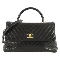 Chanel Coco Top Handle Bag Chevron Calfskin Large