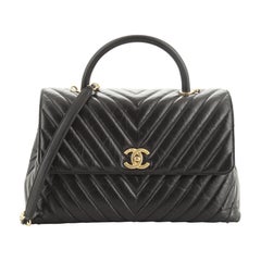 Chanel Coco Top Handle Bag Chevron Calfskin Large