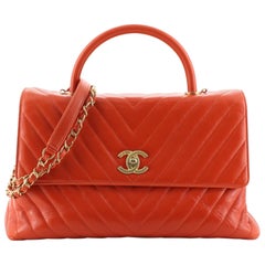 Chanel Coco Top Handle Bag Chevron Calfskin Medium