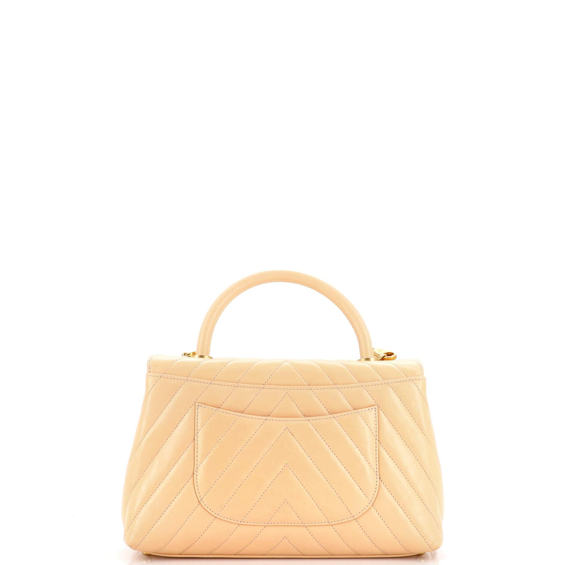Women's or Men's Chanel Coco Top Handle Bag Chevron Calfskin Small