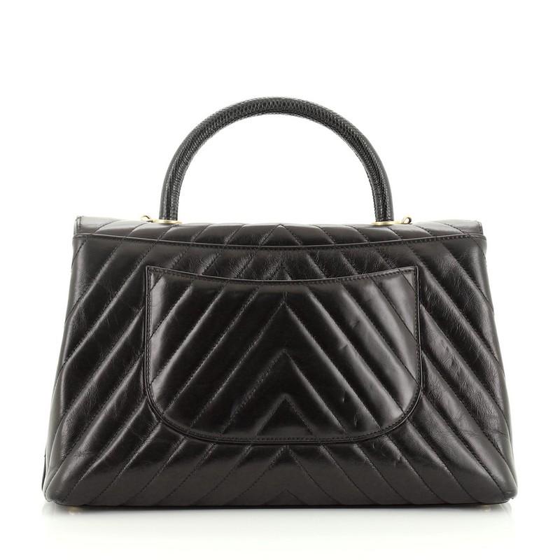 Chanel Coco Top Handle Bag Chevron Calfskin with Lizard Medium In Good Condition In NY, NY