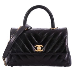 Chanel Coco Top Handle Bag Chevron Calfskin with Lizard Mini