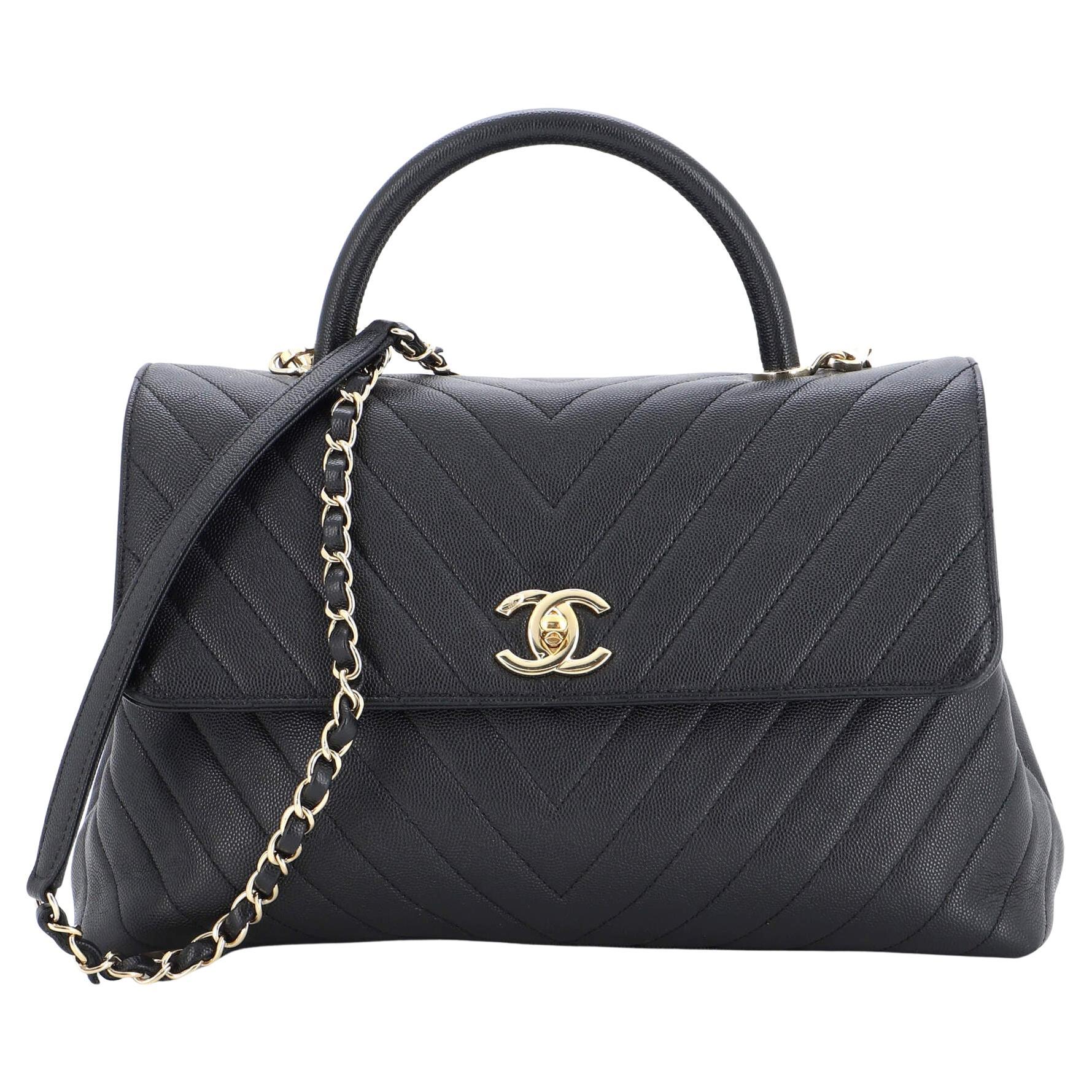 Sac Chanel Coco à poignée supérieure à chevrons caviar Moyen