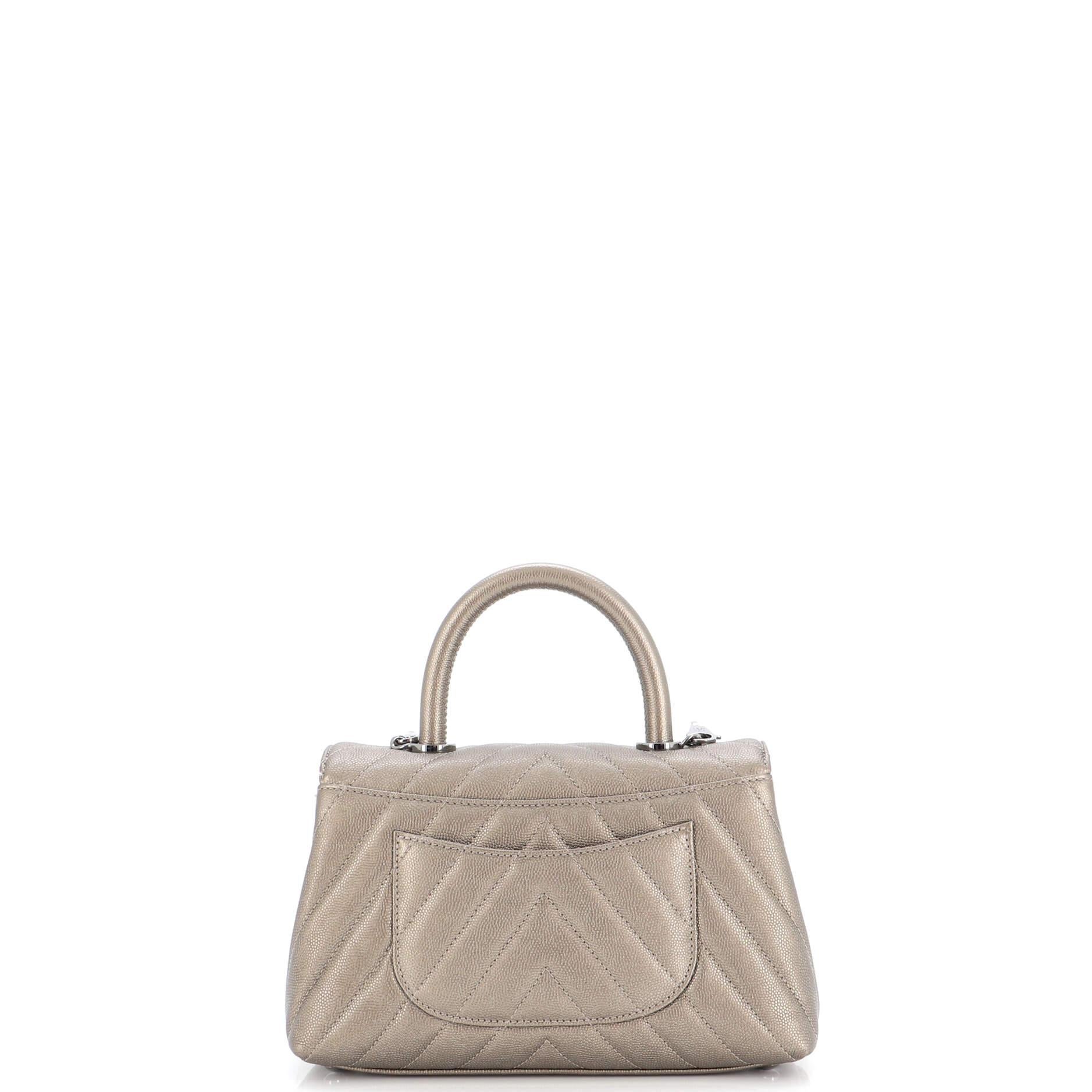 Women's or Men's Chanel Coco Top Handle Bag Chevron Caviar Mini