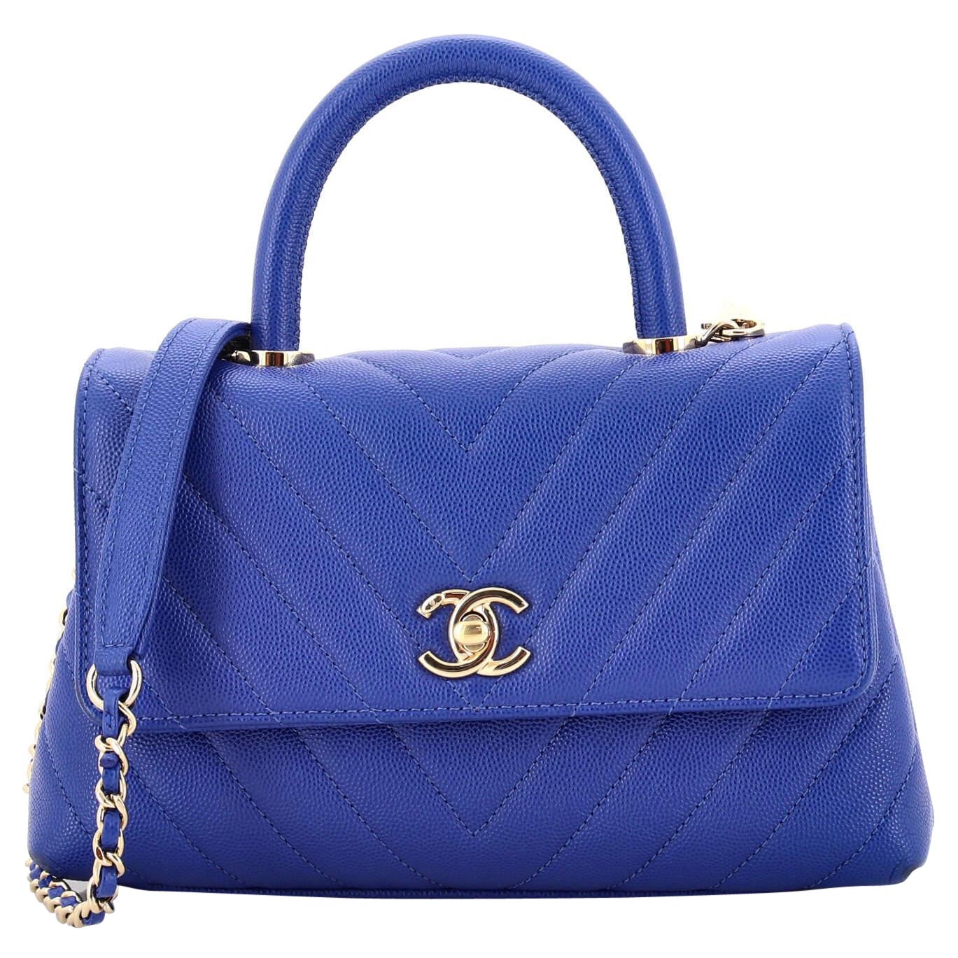 Chanel Coco Top Handle Bag Chevron Caviar Mini For Sale
