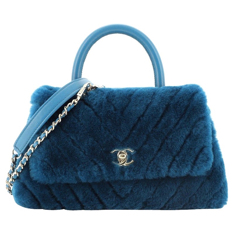 Chanel Coco Top Handle Bag Chevron Shearling Mini