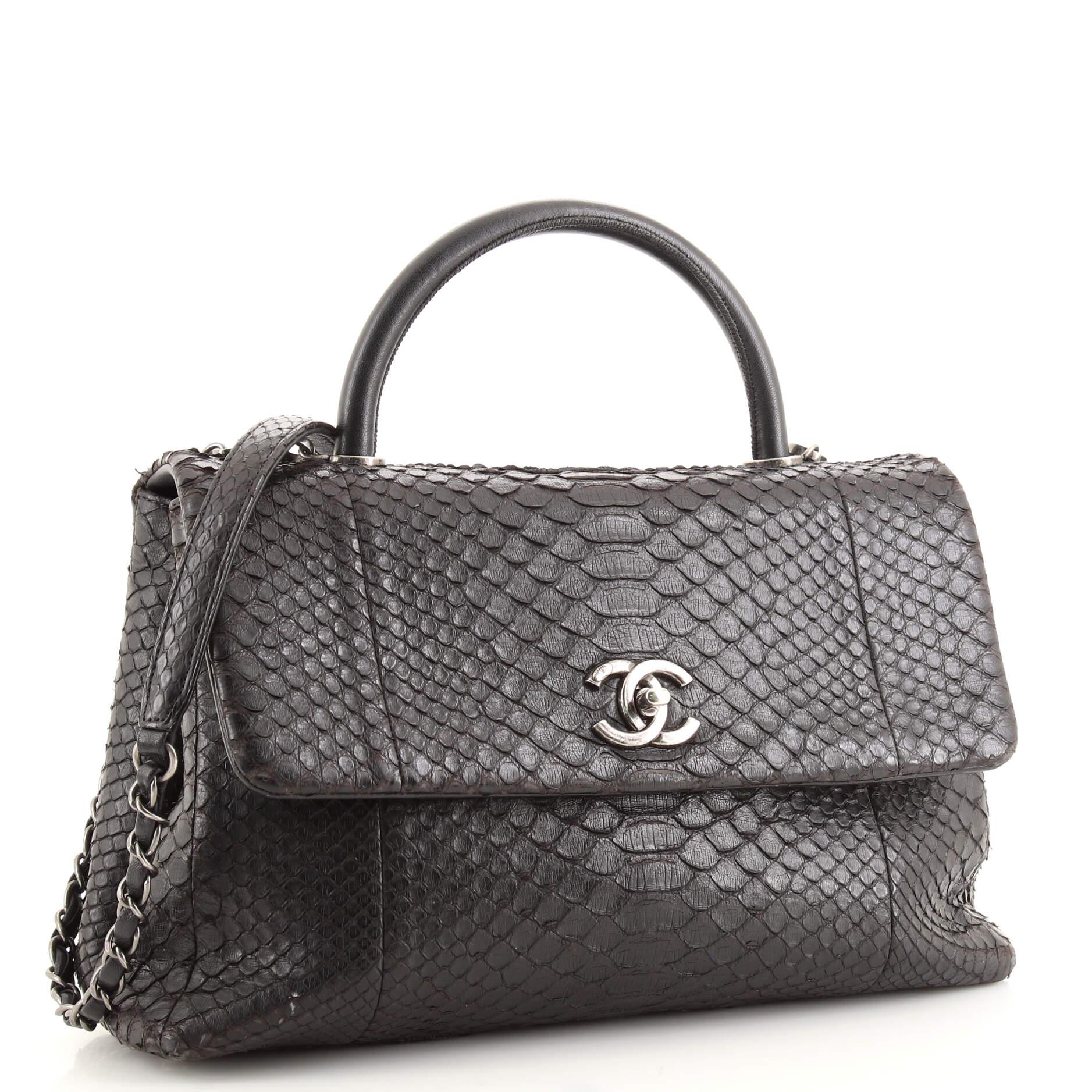 Chanel Coco Top Handle Bag Python Medium In Good Condition In NY, NY