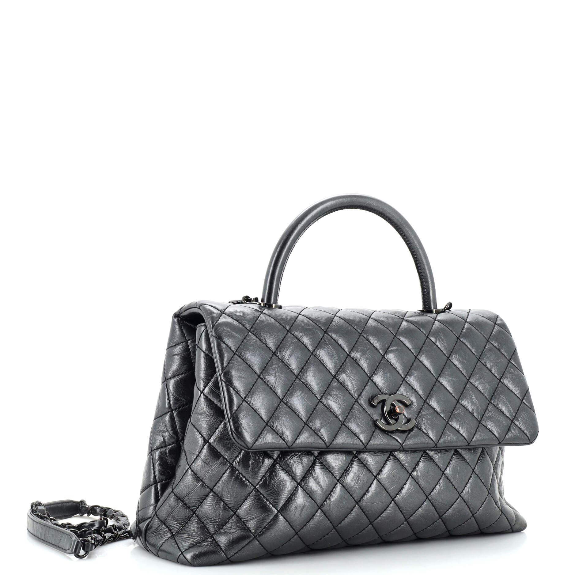 Chanel Coco Top Handle Bag Quilted Aged Calfskin Medium In Good Condition In NY, NY