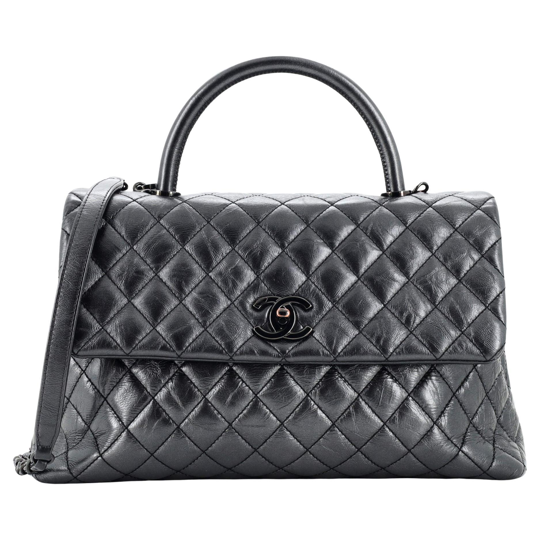 Chanel Coco Top Handle Bag Quilted Aged Calfskin Medium For Sale at 1stDibs